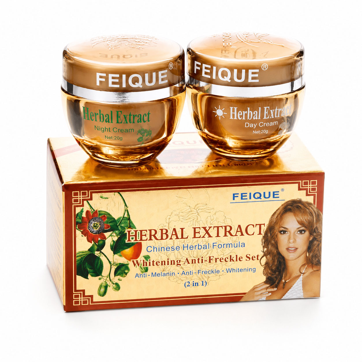 FEIQUE Herbal Extract Whitening Anti Freckle Day & Night Cream